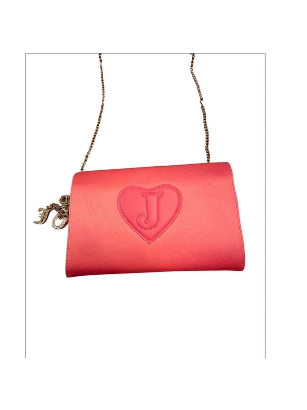 Juicy Couture Y2K Vintage Coral Pink Leather Crossbody with Gold Chain